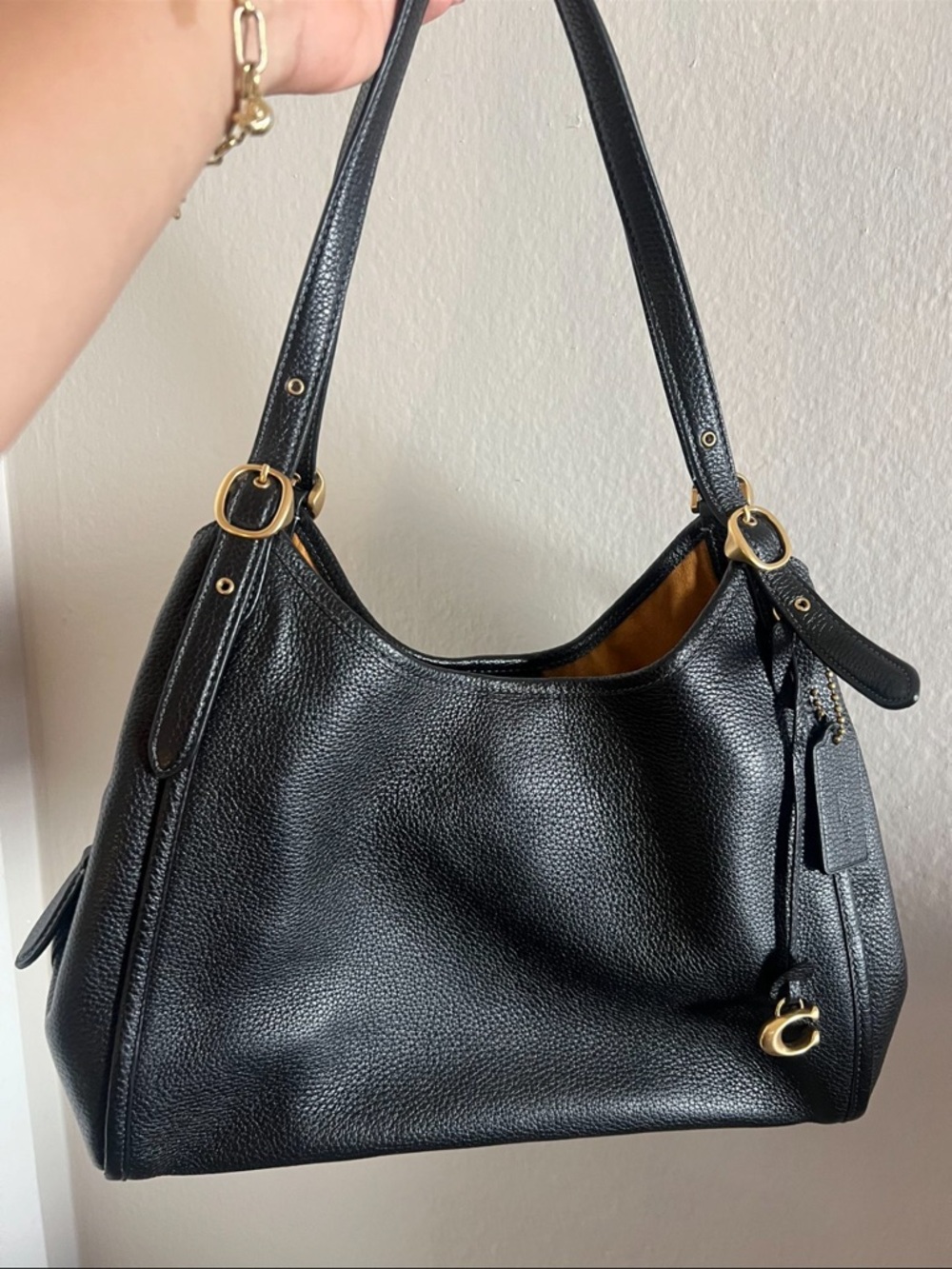 Coach Black Pebbled Leather Shoulder Bag with Gold Hardware